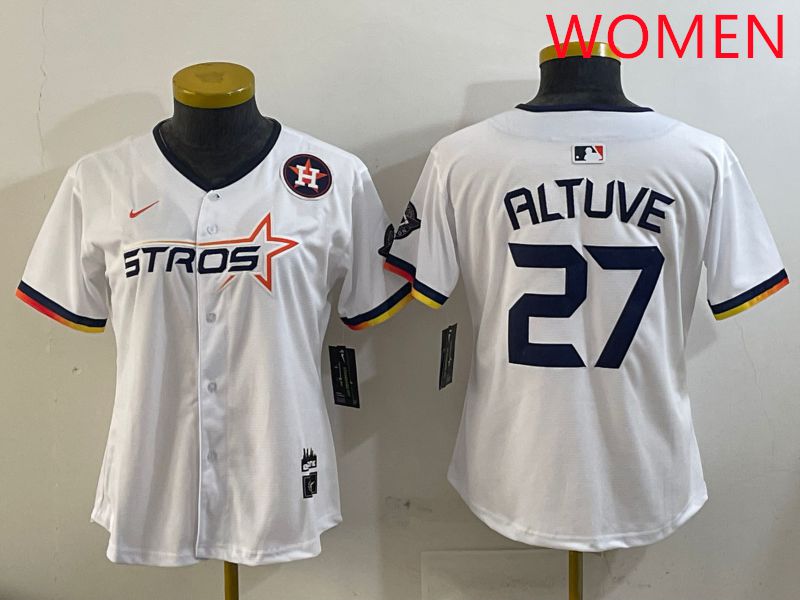 Women Houston Astros #27 Altuve White three generations Joint Name Nike 2025 MLB Jersey style 10->youth mlb jersey->Youth Jersey